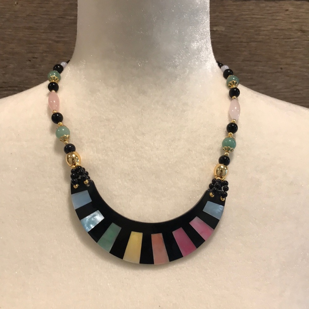 Natural Mixed Gemstone Inlay Choker Necklace